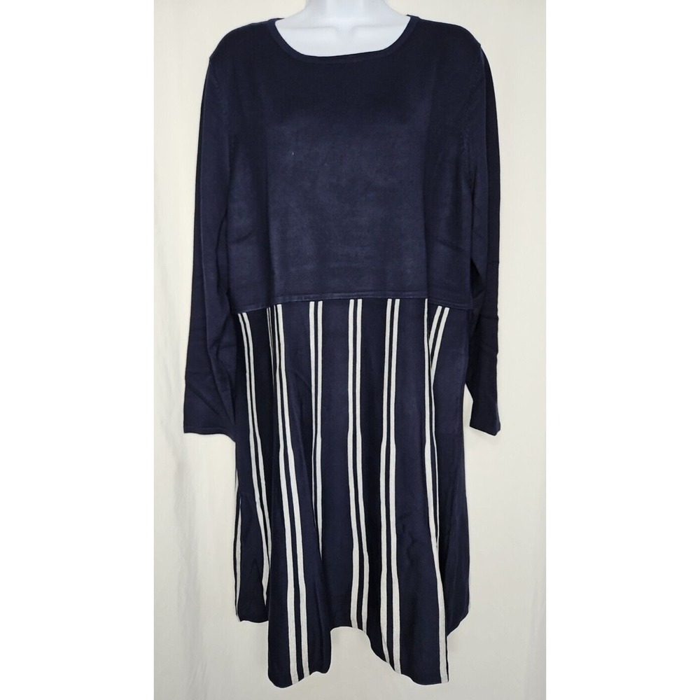 NY Collection Women's Navy Blue Long Sleeve Pullover Knit Dress Size 1X - NWT
